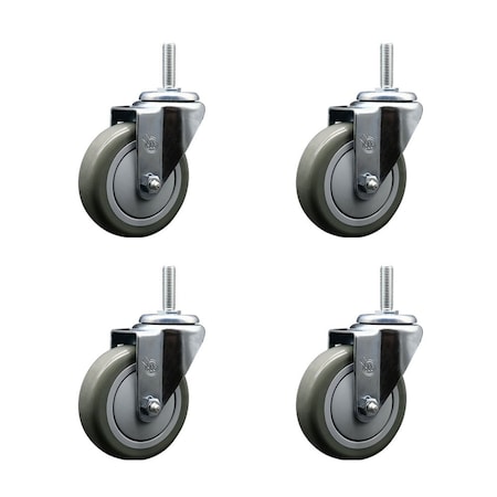 Service Caster 4 Inch Gray Polyurethane Wheel Swivel 58 Inch Threaded Stem Caster Set Service Caster SCC-TS20S414-PPUB-58212-4